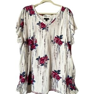 🚨Lane Bryant Blouse Women 22/24 Plus White Floral Short Sleeve Top